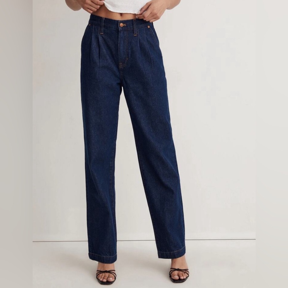 Madewell Baggy Straight Dark Wash Trouser Style Jeans in Woodham Wash Size: 26